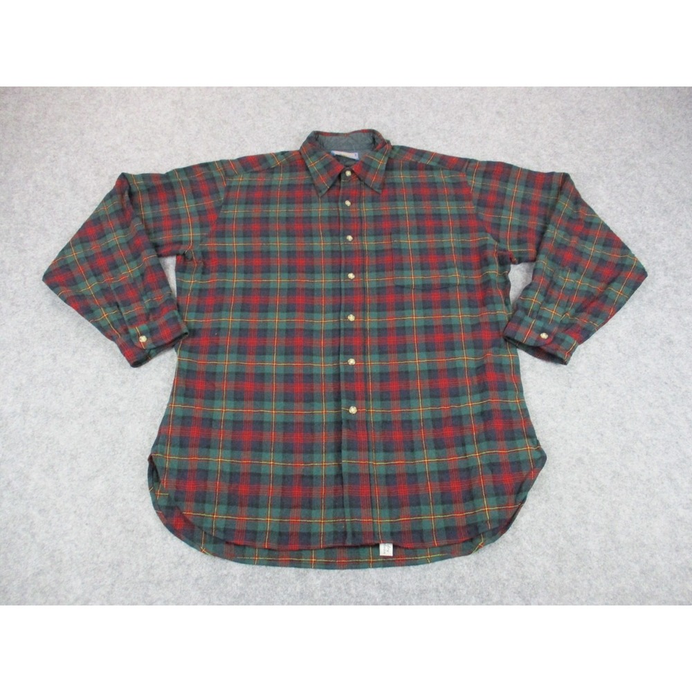 VINTAGE Pendleton Shirt Mens Large Green Brown‎ Wool Plaid Board Button Up 70s